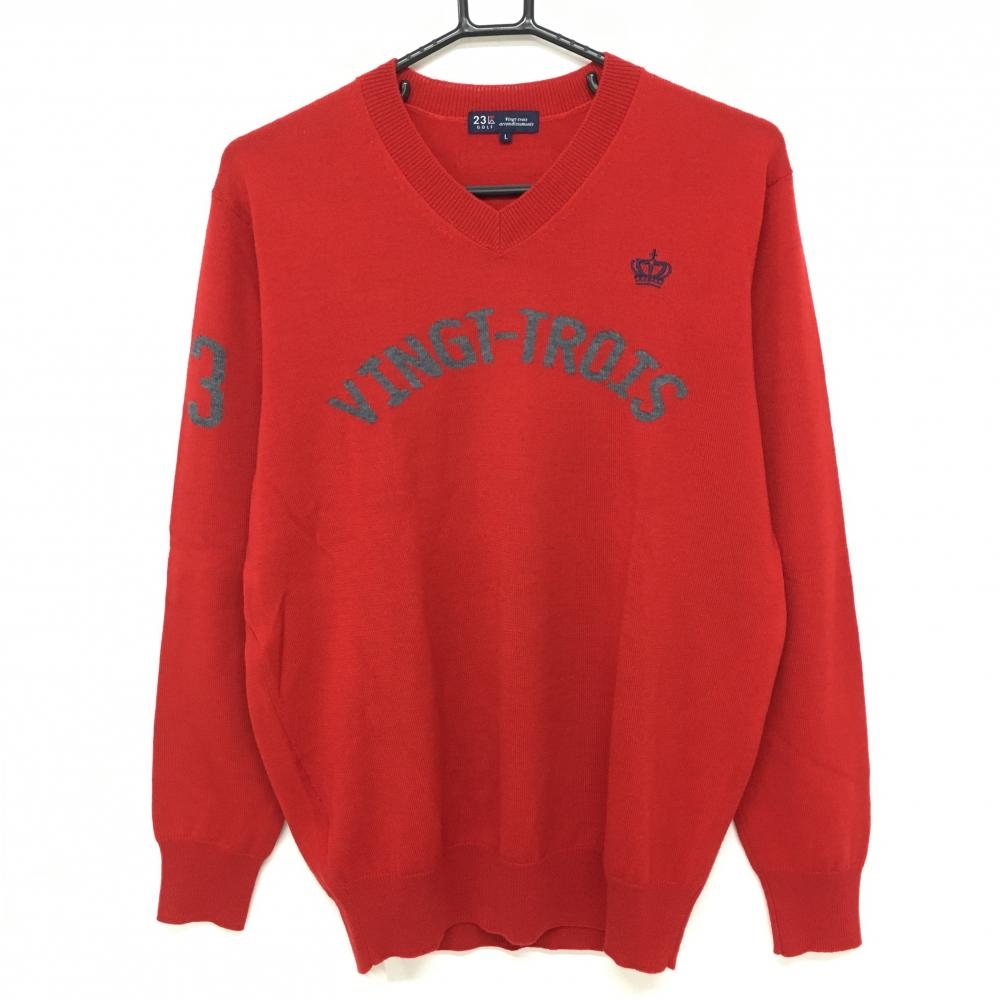 【美品】23区ゴルフ セーター レッド フロントロゴ ウール混  メンズ L ゴルフウェア 23区