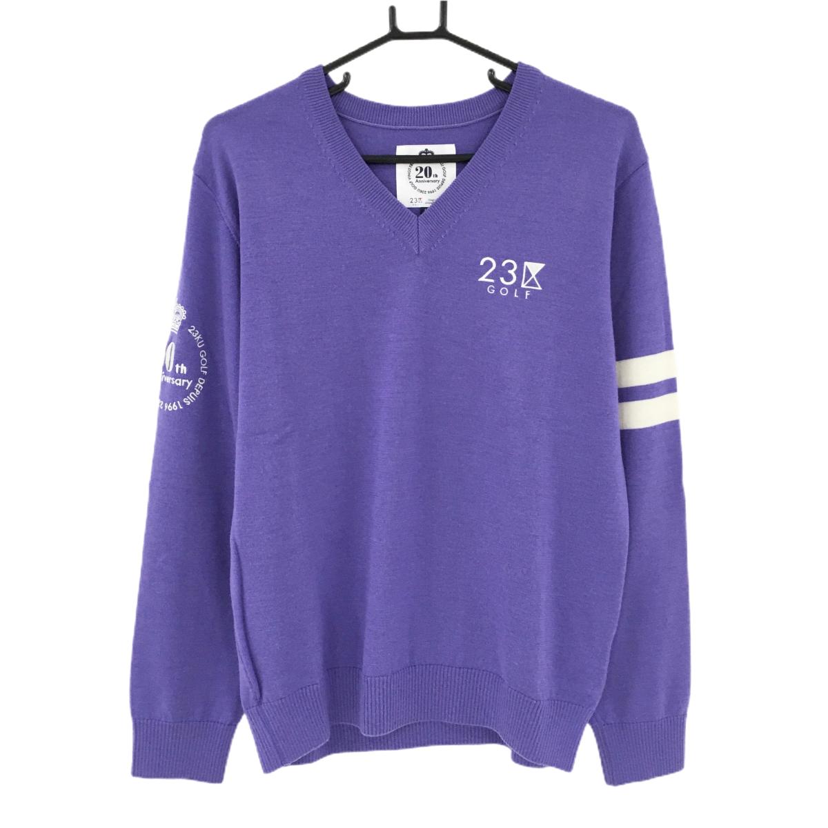 【超美品】23区ゴルフ セーター パープル×白 20周年 ウール100％ ニット メンズ L ゴルフウェア 23区