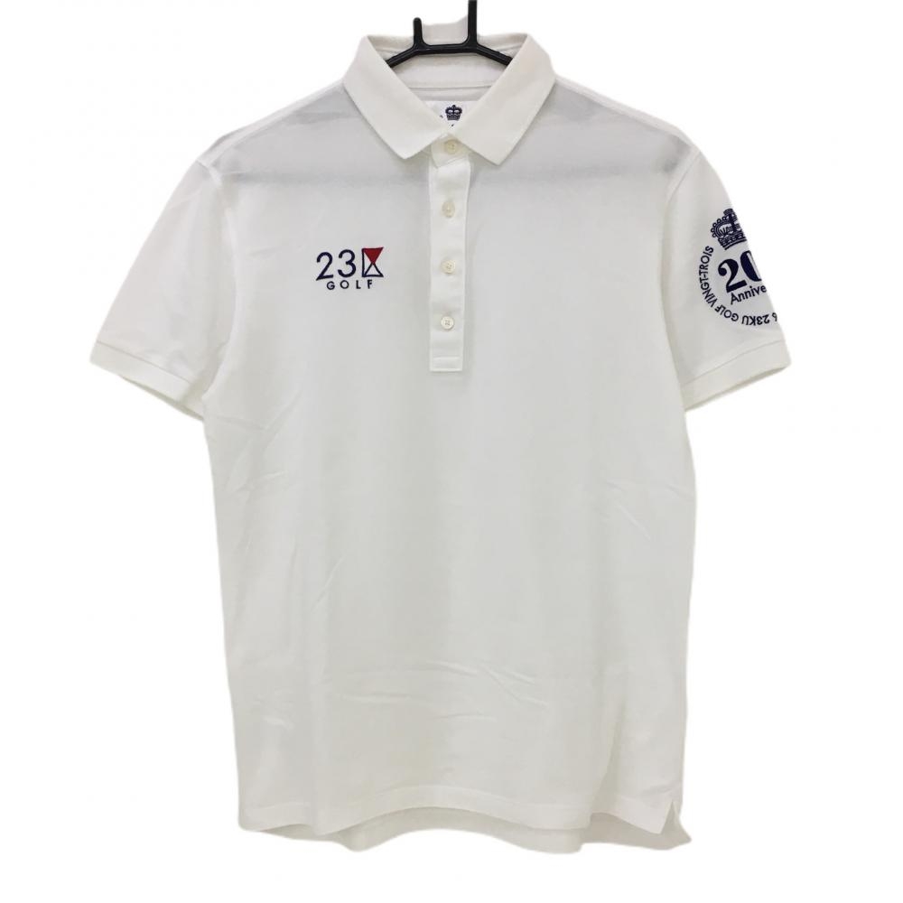 23区ゴルフ 半袖ポロシャツ 白×ネイビー 20周年記念 メンズ L ゴルフウェア 23区