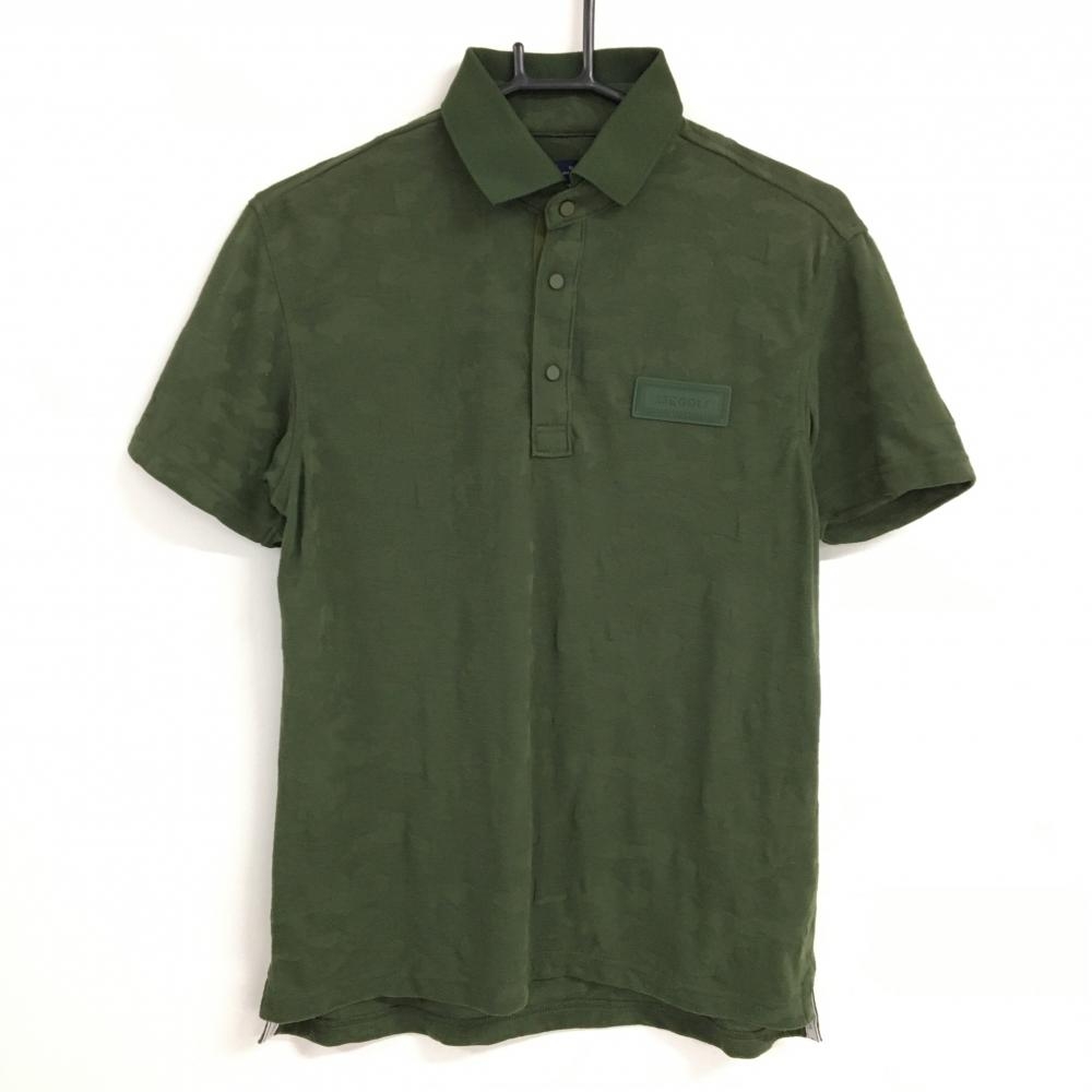 【美品】23区ゴルフ 半袖ポロシャツ ダークグリーン 迷彩織生地 カモフラ スナップボタン メンズ M ゴルフウェア 23区