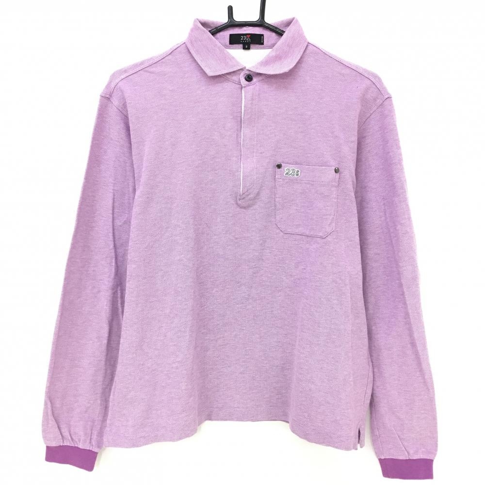 23区スポーツ 長袖ポロシャツ パープル ハーフジップ 胸ポケット メンズ 3(XL) ゴルフウェア 23区