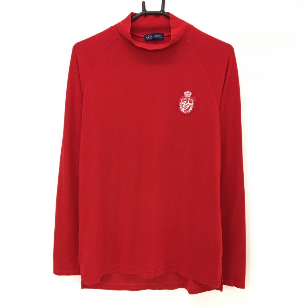 【美品】23区ゴルフ 長袖ハイネックシャツ レッド 表微起毛 ワッペン  メンズ L ゴルフウェア 23区