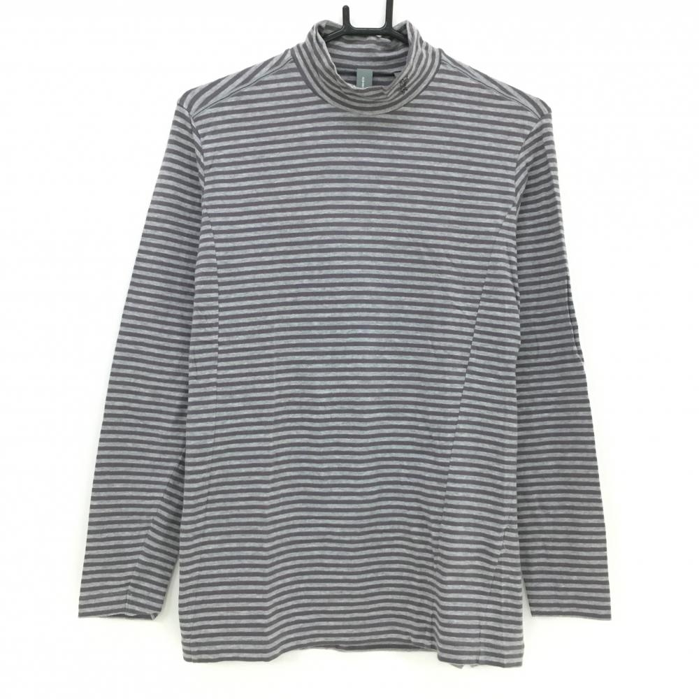 【美品】アシュワース 長袖ハイネックシャツ グレー ボーダー  メンズ M ゴルフウェア ASHWORTH