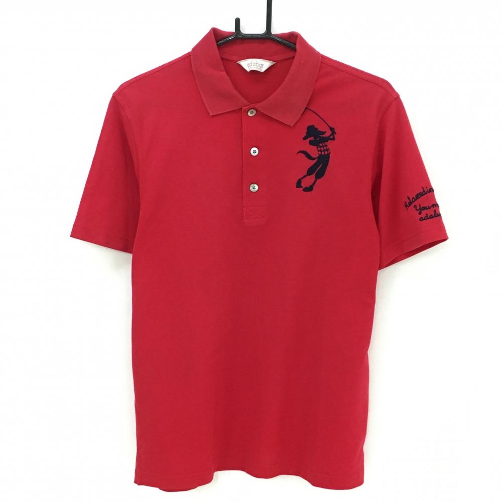 アダバット 半袖ポロシャツ レッド 胸元刺しゅう メンズ 48(L) ゴルフウェア adabat