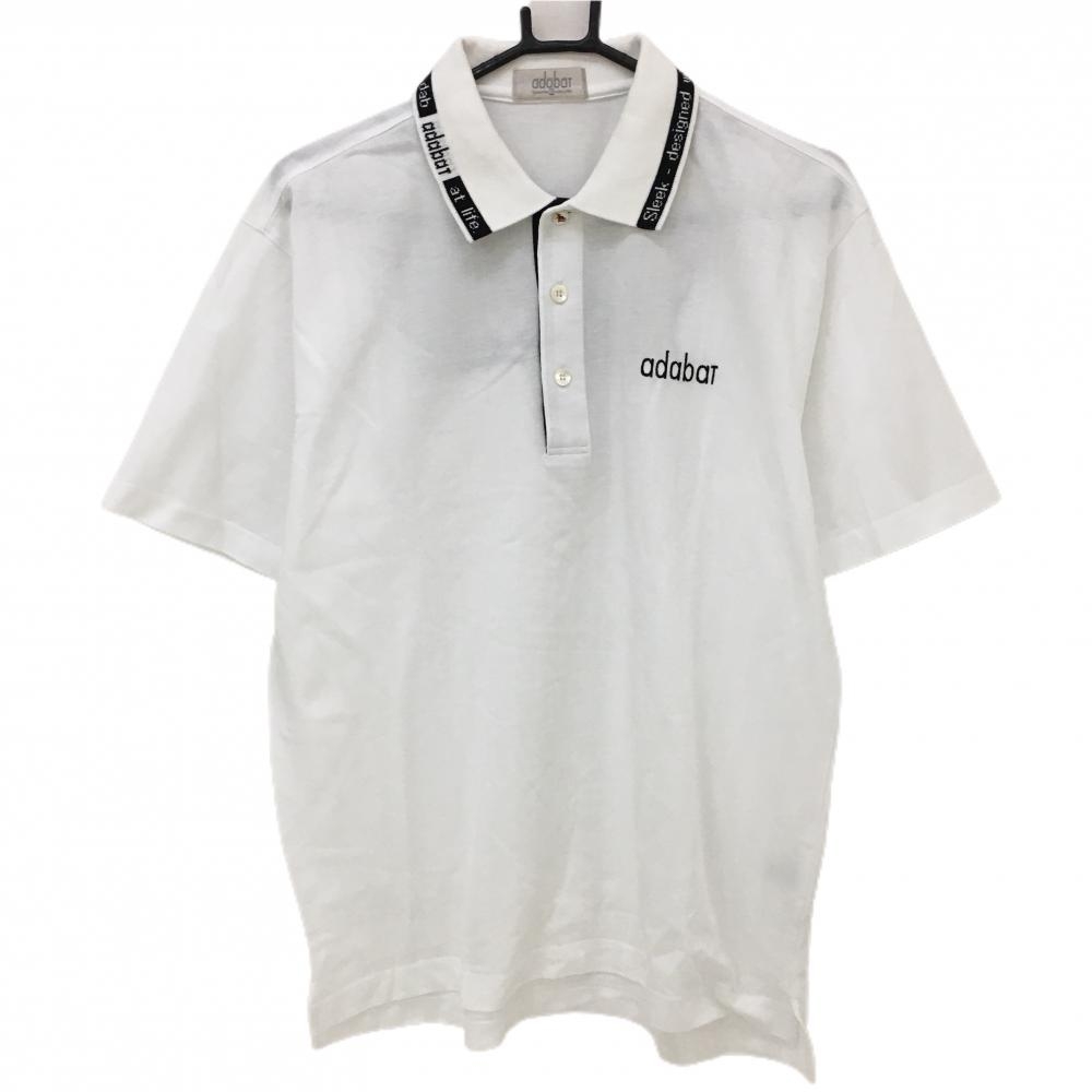 【美品】アダバット 半袖ポロシャツ 白×黒 織生地 ロゴ刺しゅう メンズ Ⅳ(L) ゴルフウェア adabat