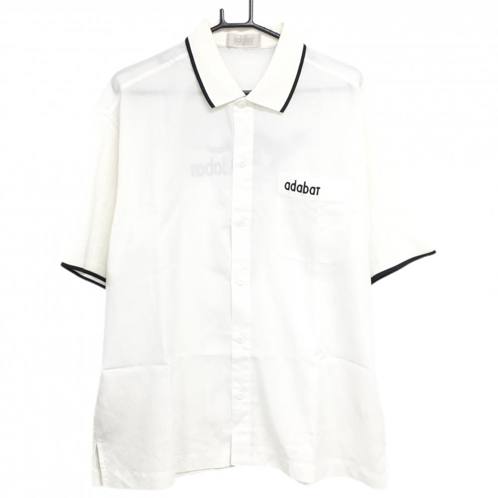 アダバット 異素材半袖シャツ 白×黒 襟・袖異素材  メンズ V ゴルフウェア adabat