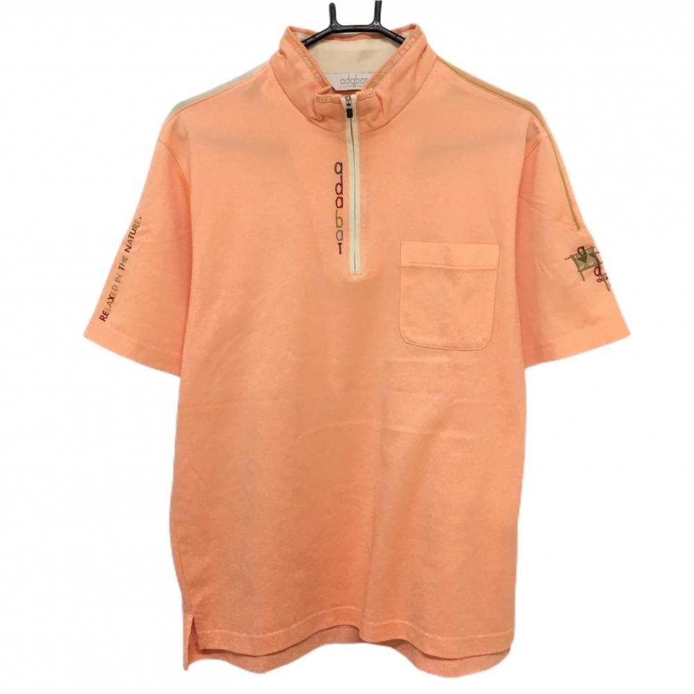 アダバット 半袖ハイネックシャツ ライトオレンジ ハーフジップ メンズ IV(L) ゴルフウェア adabat