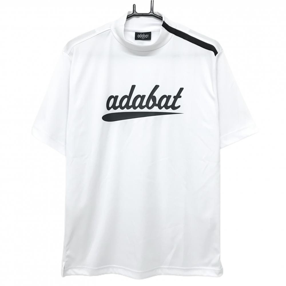 アダバット 半袖ハイネックシャツ 白×黒 ビッグロゴ メンズ M ゴルフウェア adabat