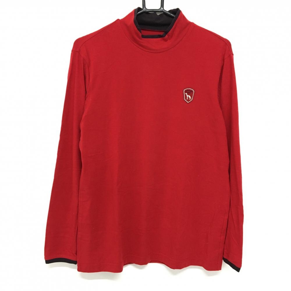 アダバット 長袖ハイネックシャツ レッド×ダークブラウン ロゴワッペン メンズ 48(L) ゴルフウェア adabat