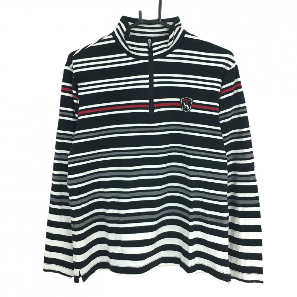 アダバット 長袖ハイネックシャツ 黒×白 ボーダー調 ハーフジップ 表微起毛 毛羽立ち メンズ 48(L) ゴルフウェア adabat