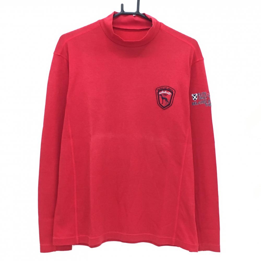 【美品】アダバット 長袖ハイネックシャツ レッド×ネイビー ロゴ刺しゅう メンズ 48(L) ゴルフウェア adabat