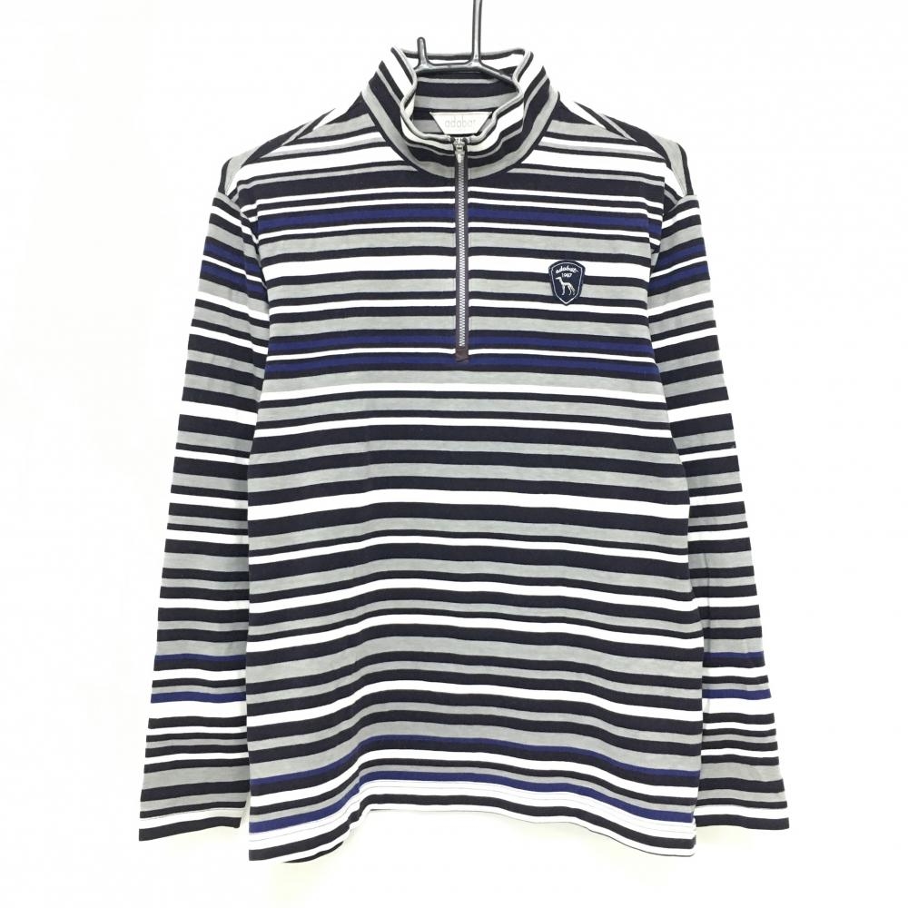 アダバット 長袖ハイネックシャツ グレー×パープル ボーダー 表微起毛 ハーフジップ  メンズ 46(M) ゴルフウェア adabat