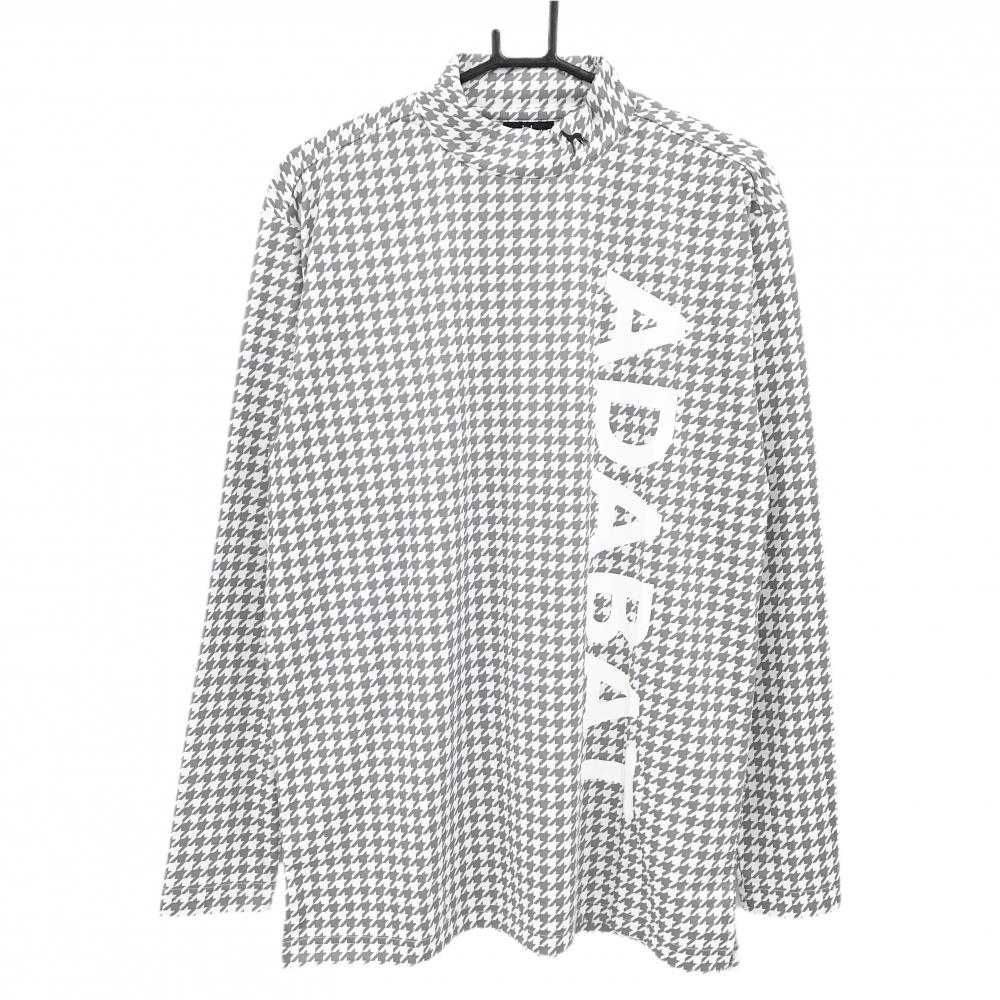 【新品】アダバット 長袖ハイネックシャツ 白×グレー 千鳥格子 ビッグロゴ メンズ LL ゴルフウェア adabat