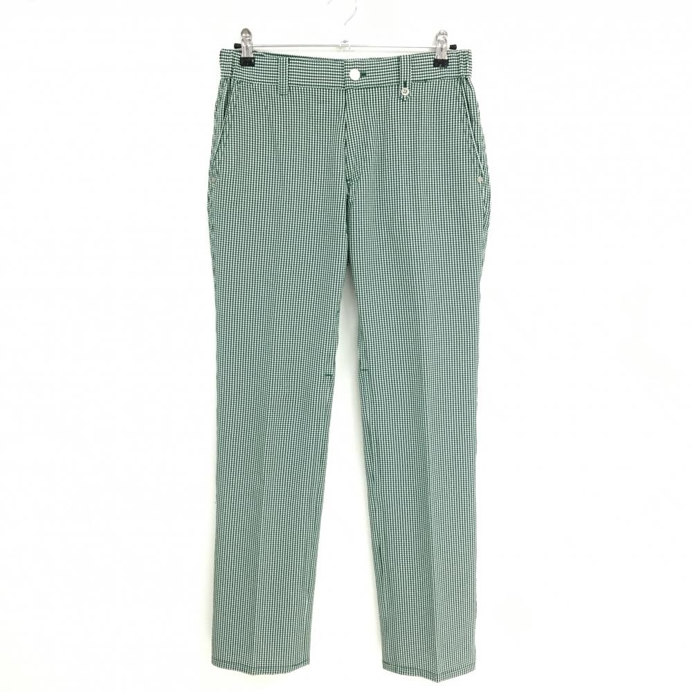【超美品】アダバット パンツ 白×グリーン チェック柄 サッカー生地 バックロゴ メンズ 46(M) ゴルフウェア adabat