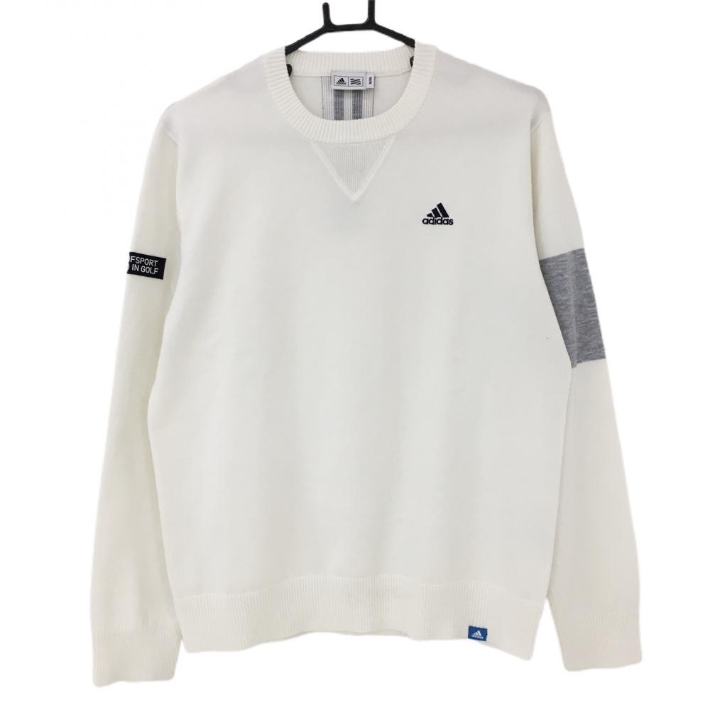 【美品】アディダス セーター 白×杢グレー ニット ウール混  メンズ M/M ゴルフウェア adidas 画像
