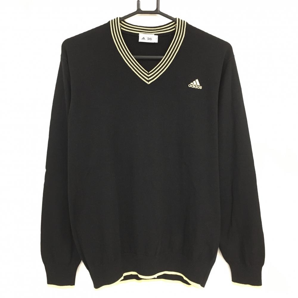 【超美品】アディダス セーター 黒×ライトベージュ ネックライン Vネック ニット メンズ L/G ゴルフウェア adidas