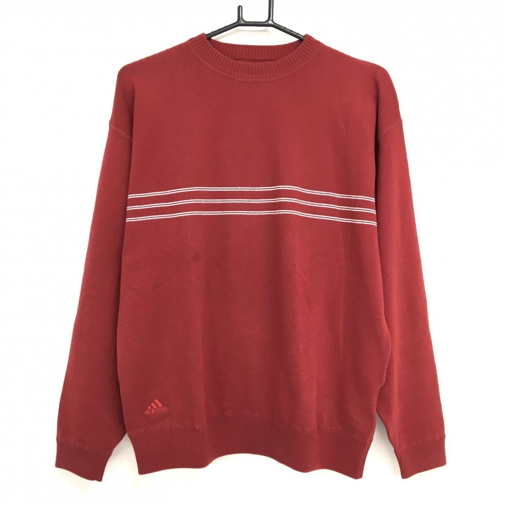 アディダス セーター ボルドー×白 胸ライン メンズ S/P ゴルフウェア adidas