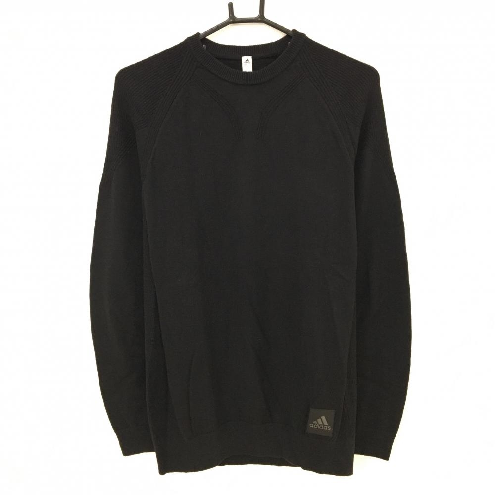【新品】アディダス セーター 黒 裾ロゴ 無地 ニット メンズ L ゴルフウェア adidas