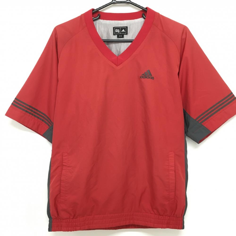 アディダス 半袖スニード レッド ロゴ刺しゅう 袖3ライン  メンズ M/M ゴルフウェア adidas
