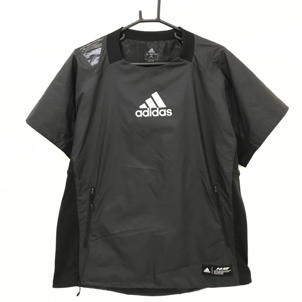 アディダス 中綿半袖スニード 黒 シルバーロゴ サイド切替 メンズ L ゴルフウェア adidas