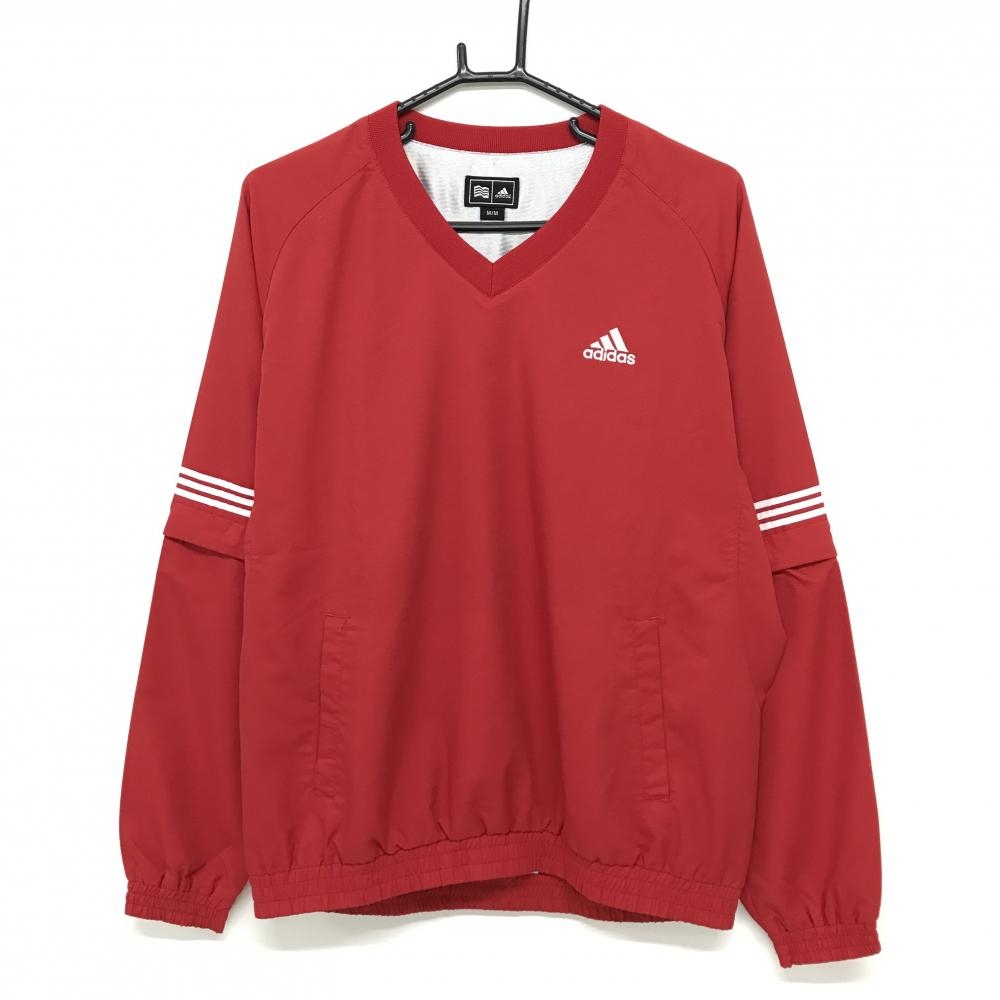 【美品】アディダス 2WAYスニード レッド 地模様 ロゴ白 袖着脱可 裏地付 ブルゾン メンズ M/M ゴルフウェア adidas