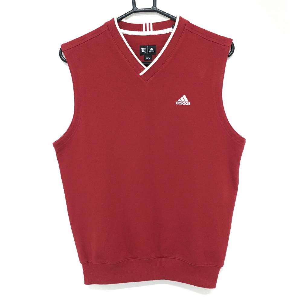 アディダス ベスト レッド×白 Vネック 裏起毛  メンズ M/M ゴルフウェア adidas