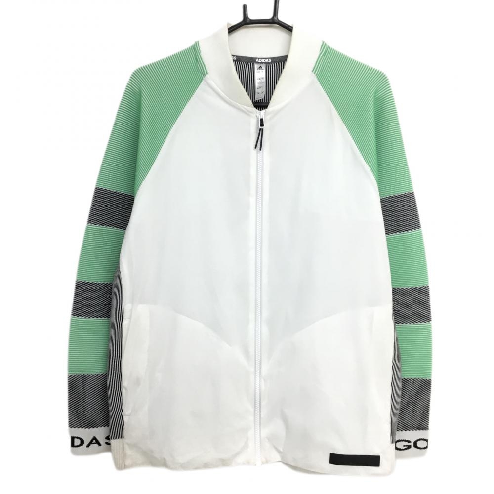 アディダス 異素材ジャケット 白×ライトグリーン ニット ストライプ  メンズ O ゴルフウェア adidas