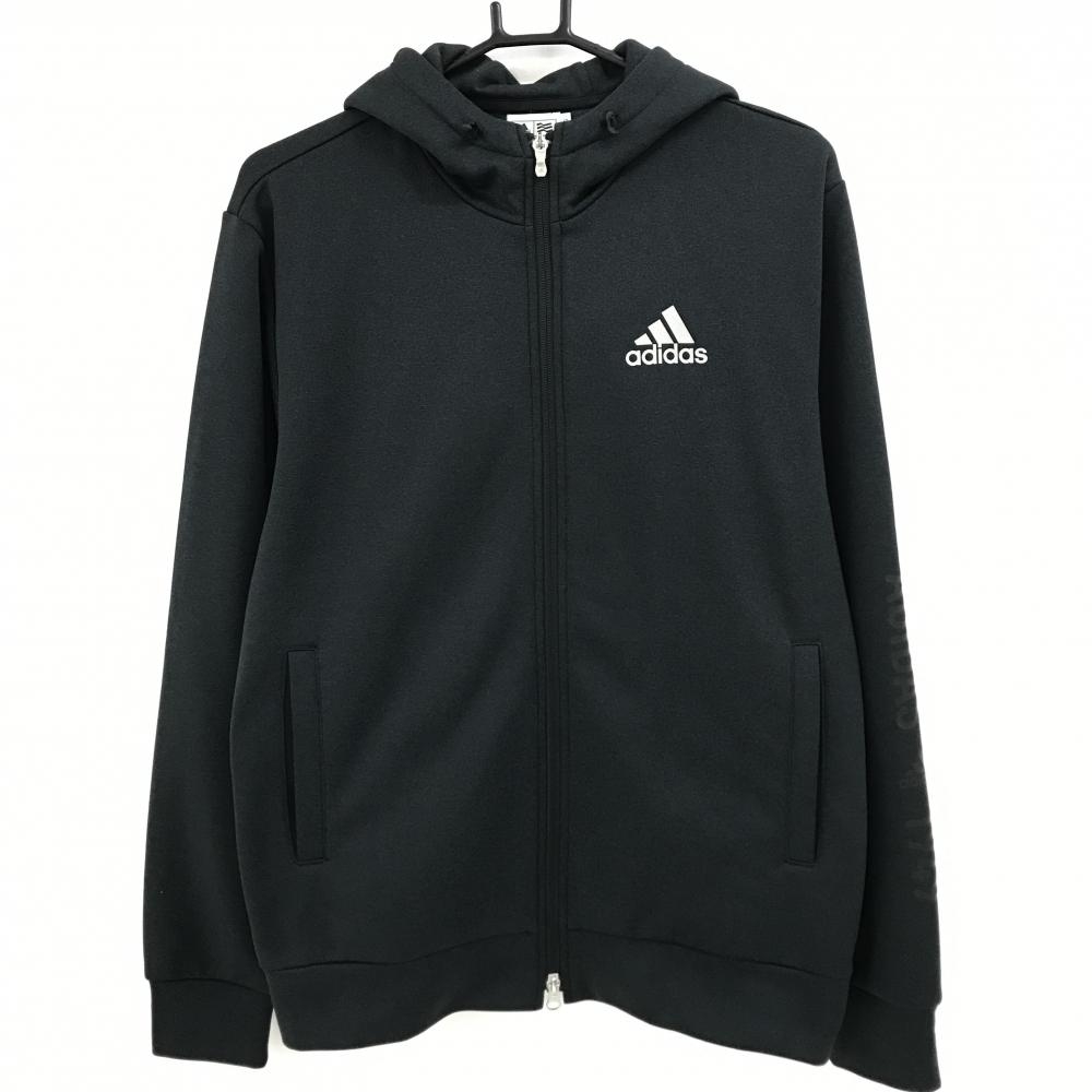 【美品】アディダス ジップパーカー ダークグレー 裏起毛 ロゴプリント メンズ O/XG ゴルフウェア adidas