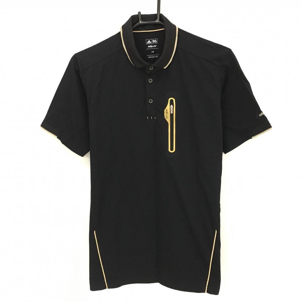 アディダス 半袖ポロシャツ 黒×ゴールド アディピュア  メンズ L/G ゴルフウェア adidas