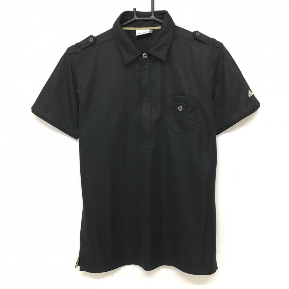 アディダス 半袖ポロシャツ 黒 織生地 ジップ 胸ポケット メンズ M/M ゴルフウェア adidas