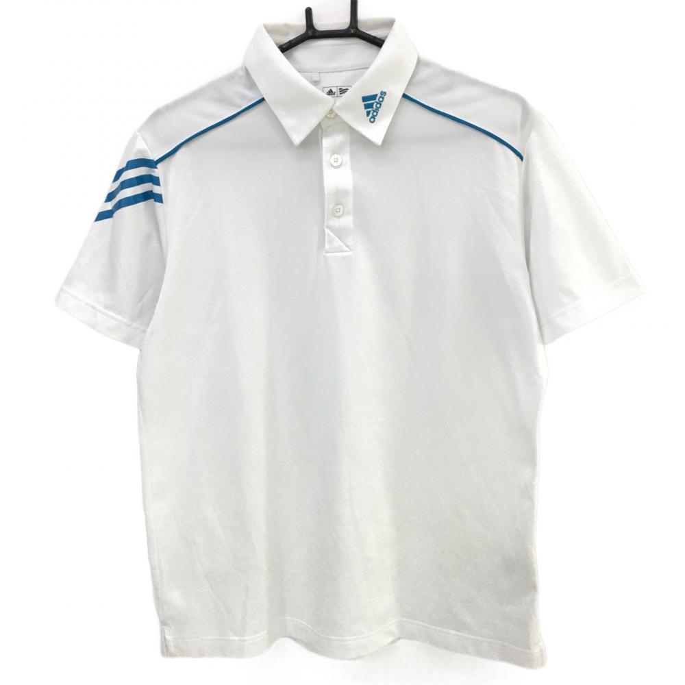 アディダス 半袖ポロシャツ 白×ライトブルー 3ライン  メンズ L ゴルフウェア adidas