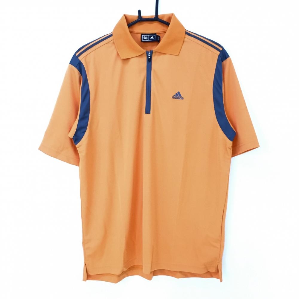 【新品】アディダス 半袖ポロシャツ オレンジ×グレー 肩3ライン ハーフジップ COOLMAX  メンズ L/G ゴルフウェア adidas 画像
