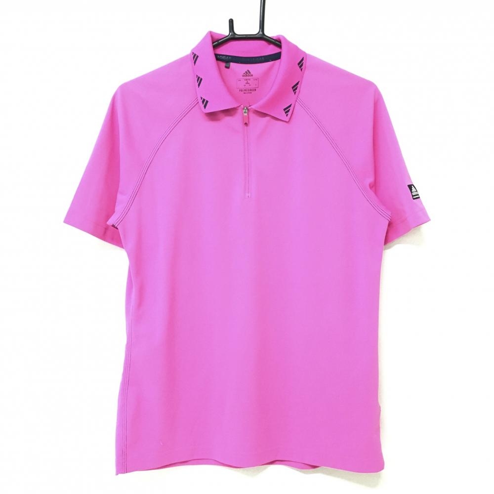アディダス 半袖ポロシャツ ピンク×ネイビー ハーフジップ  メンズ Ｌ ゴルフウェア adidas