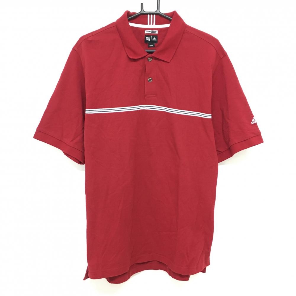 【美品】アディダス 半袖ポロシャツ レッド 袖ロゴ刺しゅう 胸元ライン メンズ O/XG ゴルフウェア adidas