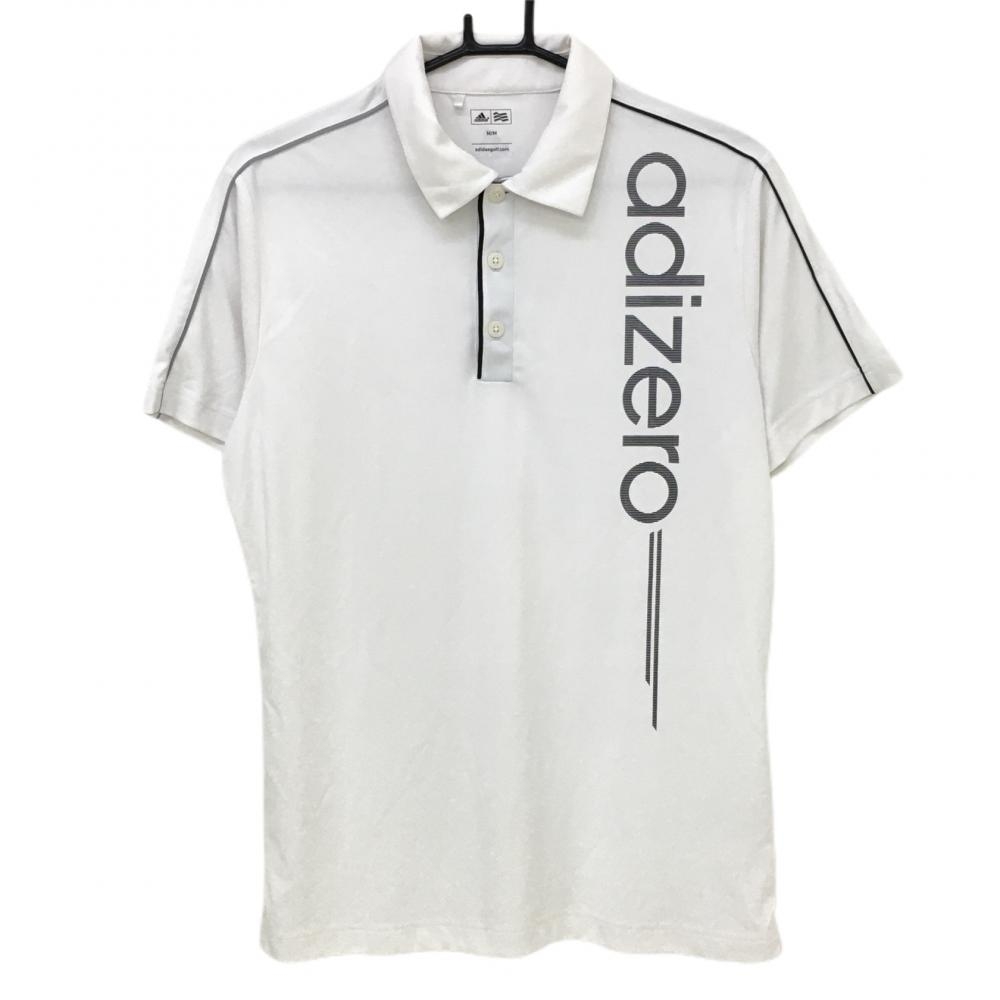 アディダス 半袖ポロシャツ 白×黒 フロントロゴプリント 肩ライン メンズ M/M ゴルフウェア adidas 画像