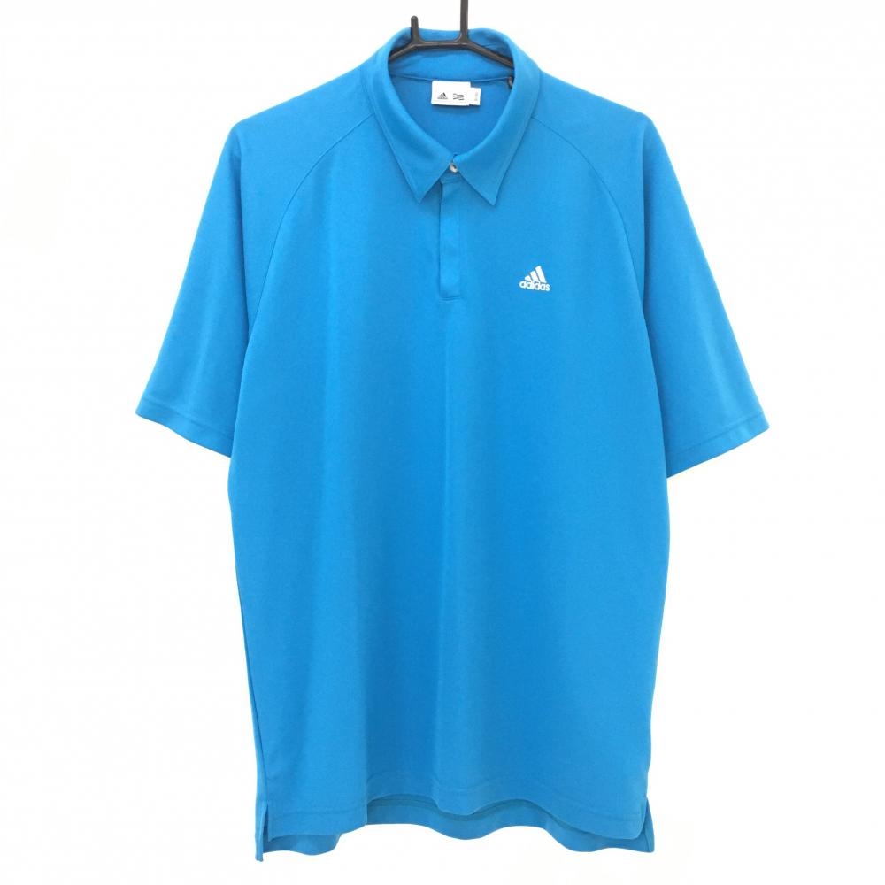アディダス 半袖ポロシャツ ブルー×白 ロゴ刺しゅう メンズ O/XG ゴルフウェア adidas 画像
