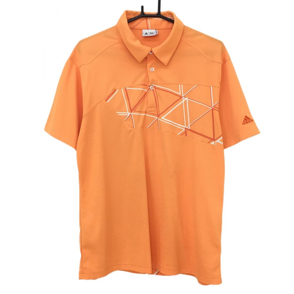 アディダス 半袖ポロシャツ オレンジ×白 一部柄 メンズ O/XG ゴルフウェア adidas 画像