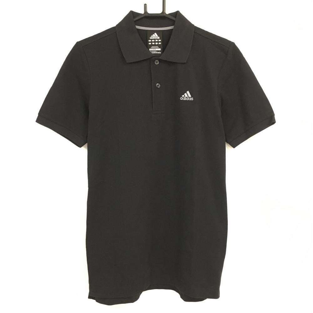 アディダス 半袖ポロシャツ 黒 ロゴグレー メンズ L ゴルフウェア adidas