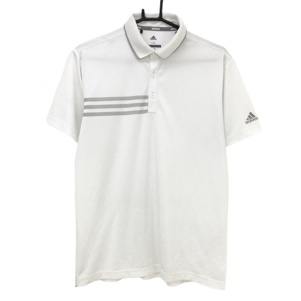 アディダス 半袖ポロシャツ 白×グレー 胸元3ライン  メンズ L/G ゴルフウェア adidas