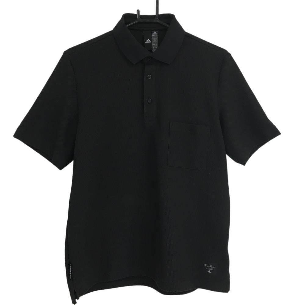 アディダス 半袖ポロシャツ 黒 凸凹生地 胸ポケット  メンズ Ｍ ゴルフウェア adidas