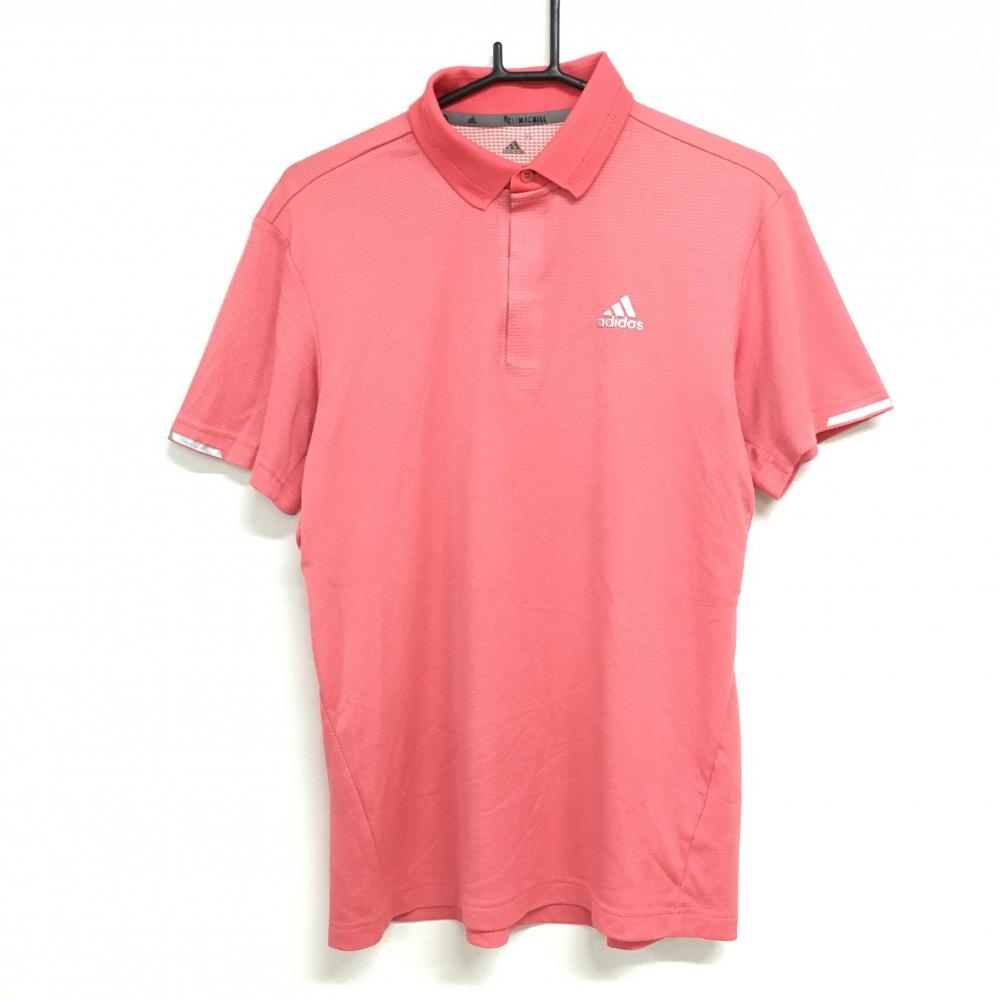 【超美品】アディダス 半袖ポロシャツ ピンク 胸元ロゴ ラメ糸混  メンズ L ゴルフウェア adidas