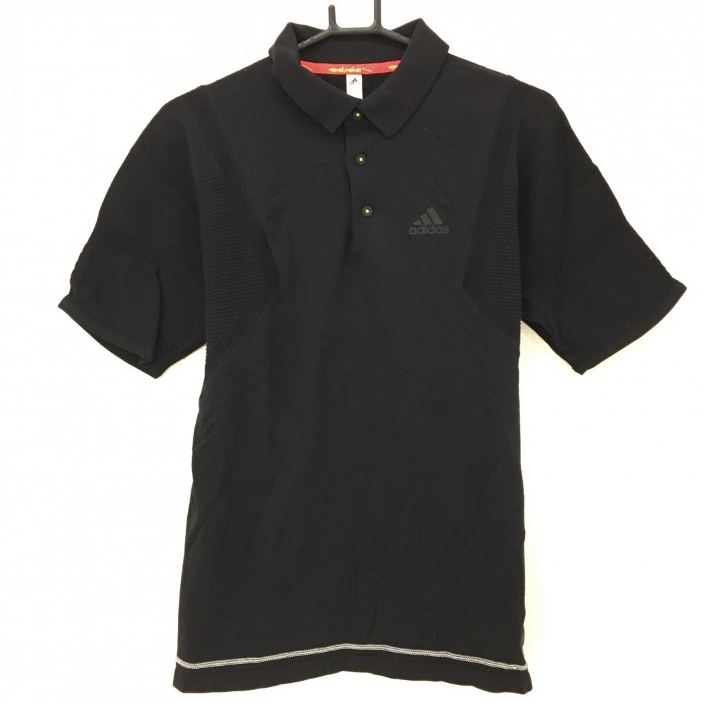 アディダス 半袖ポロシャツ 黒 ニット地 胸元ロゴ ストレッチ メンズ L ゴルフウェア adidas