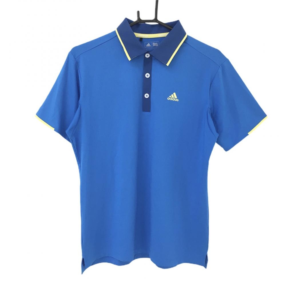 【超美品】アディダス 半袖ポロシャツ ブルー×イエロー 織生地 胸元ロゴ climacool メンズ M/M ゴルフウェア adidas