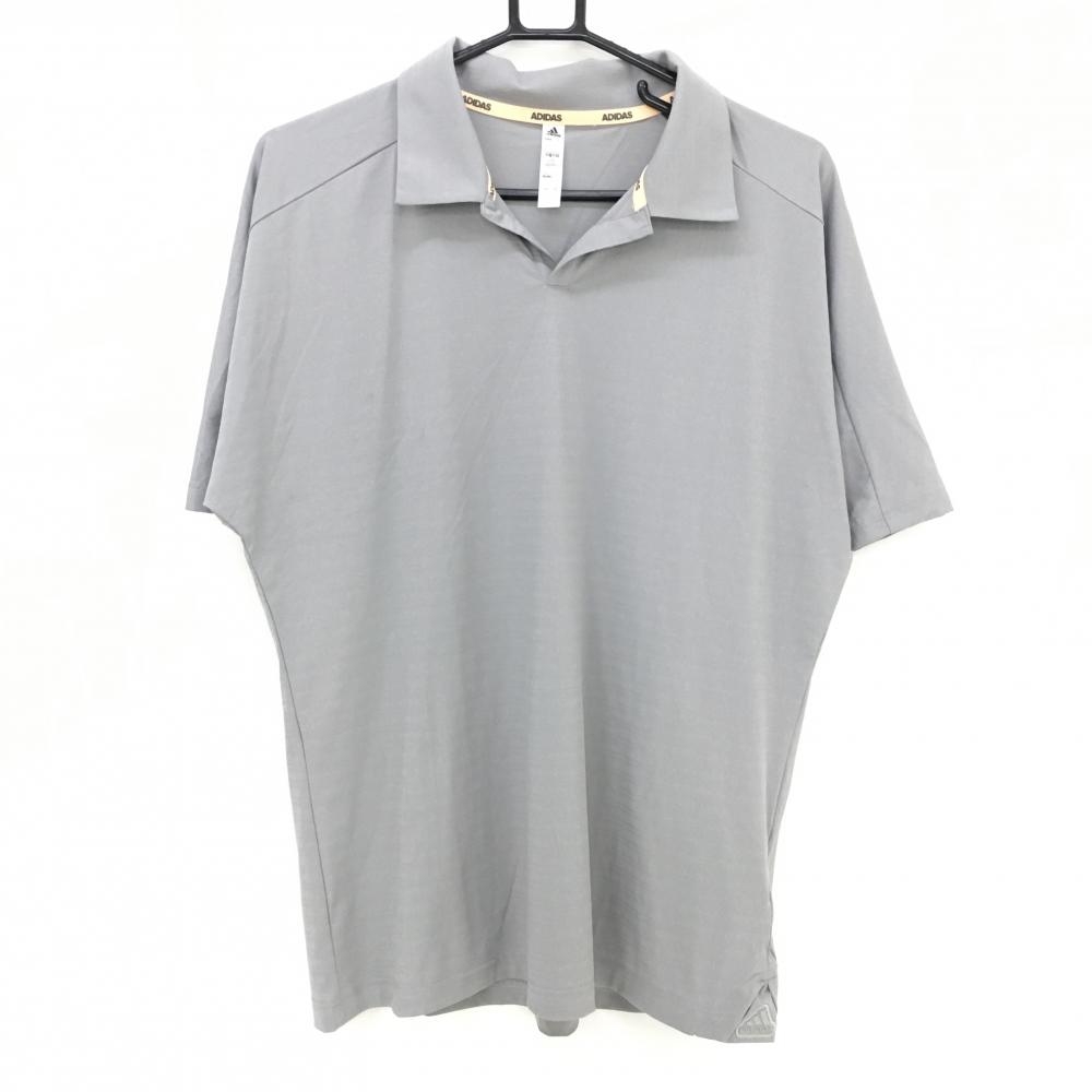 【新品】アディダス 半袖スキッパーシャツ グレー シンプル UPF50 メンズ M ゴルフウェア adidas
