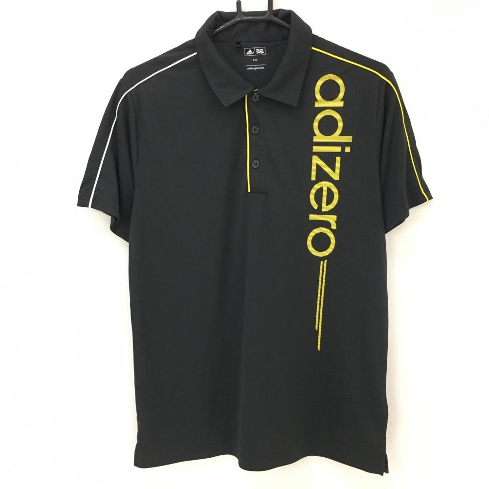 【超美品】アディダス 半袖ポロシャツ 黒×イエロー 肩パイピンクライン メンズ L/G ゴルフウェア adidas