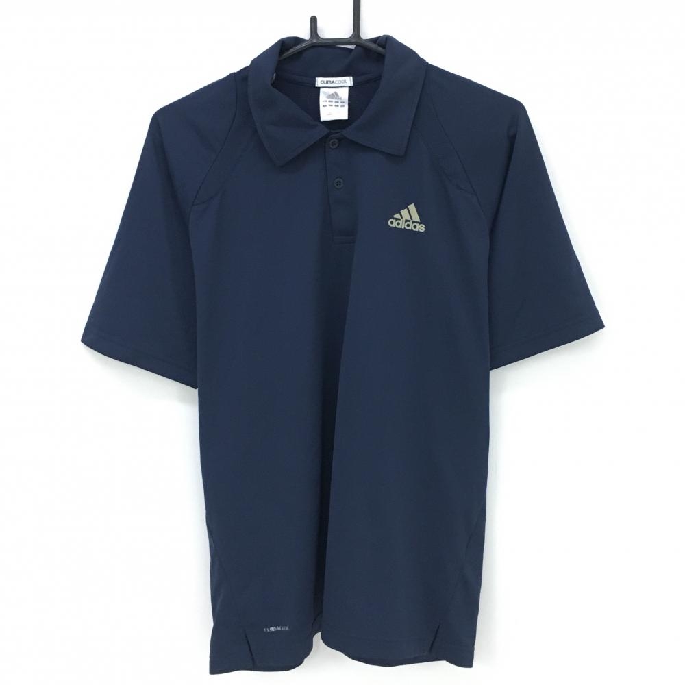アディダス 半袖ポロシャツ ネイビー シンプル ロゴプリント CLIMACOOL メンズ L ゴルフウェア adidas