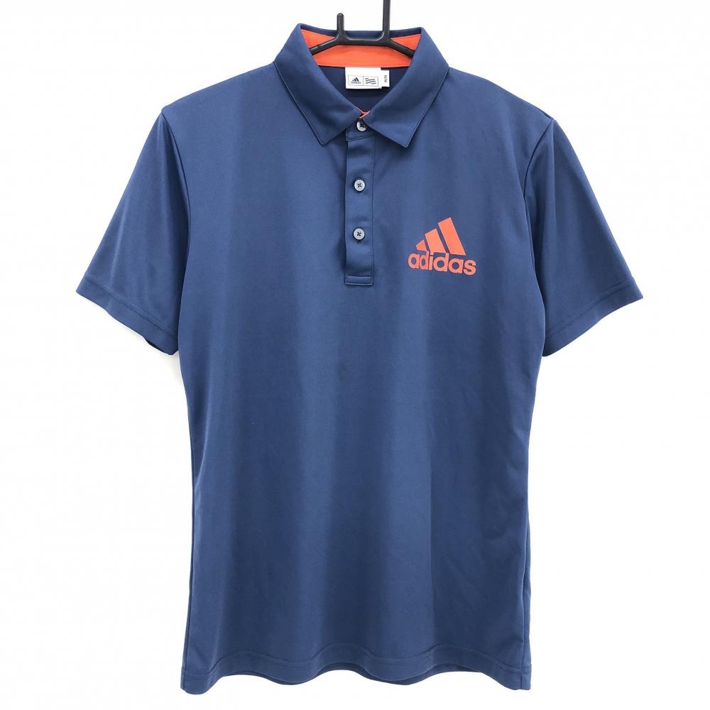 【美品】アディダス 半袖ポロシャツ ネイビー ロゴオレンジ メンズ M/M ゴルフウェア adidas