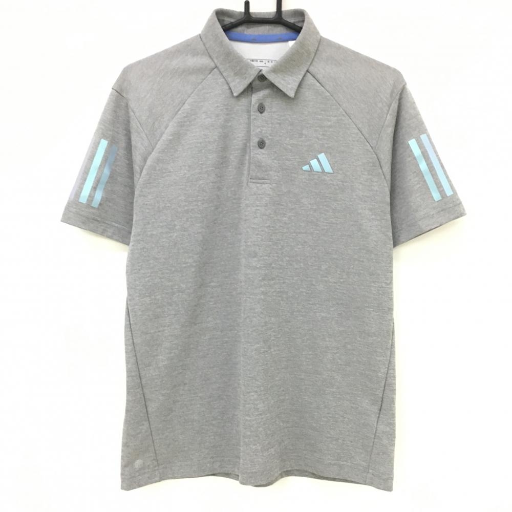 【美品】アディダス 半袖ポロシャツ グレー×シルバー 袖3ライン  メンズ M ゴルフウェア 2023年モデル adidas
