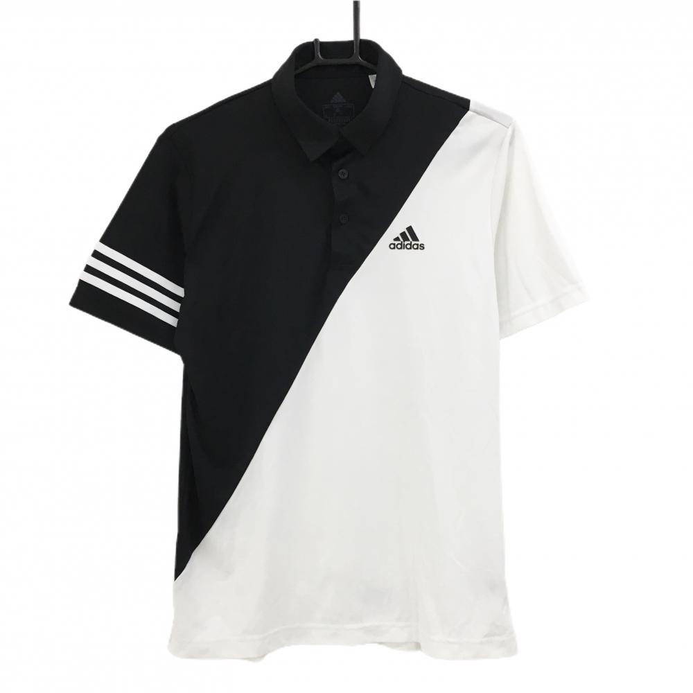 【超美品】アディダス 半袖ポロシャツ 白×黒 バイカラー 袖3ライン メンズ M ゴルフウェア adidas