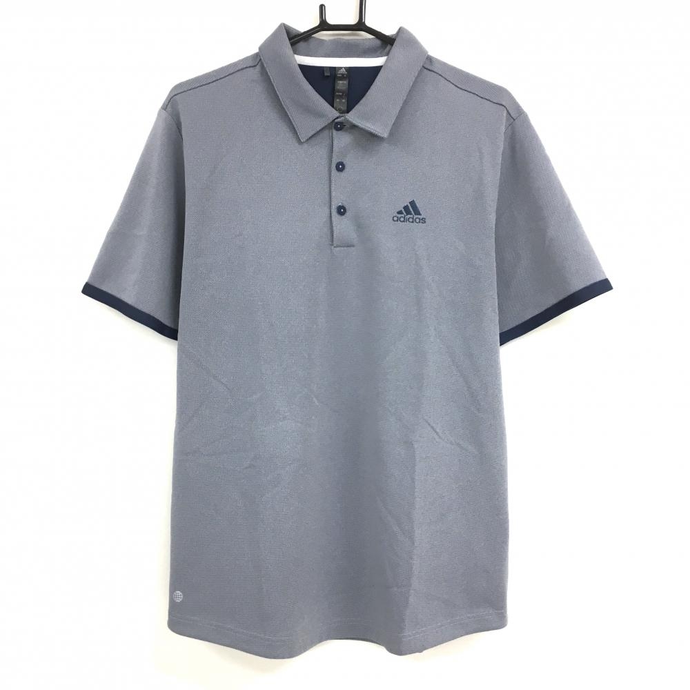 【超美品】アディダス 半袖ポロシャツ グレー×ネイビー 胸元ロゴ刺しゅう メンズ XO ゴルフウェア 大きいサイズ adidas